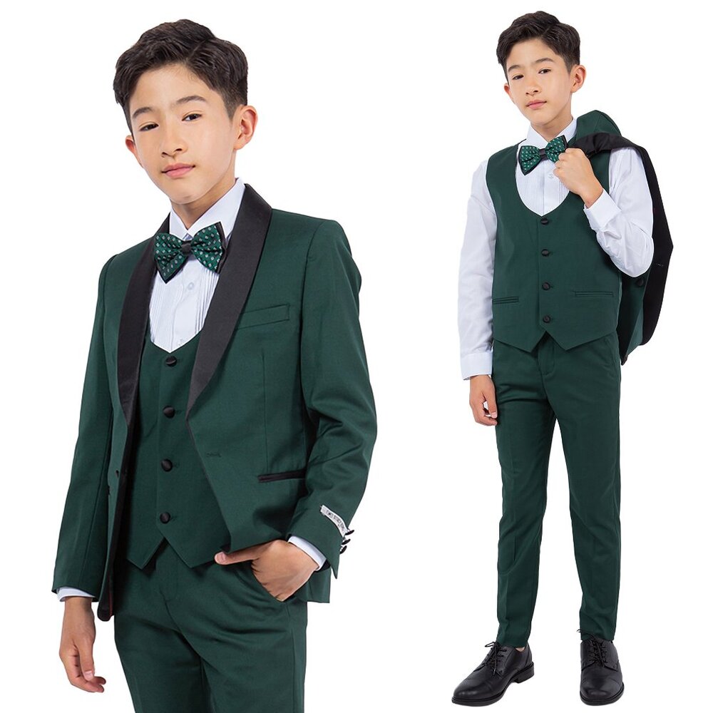 Stacy Adams Boys Green Tuxedo Set, 5-Piece Black Shawl Collar